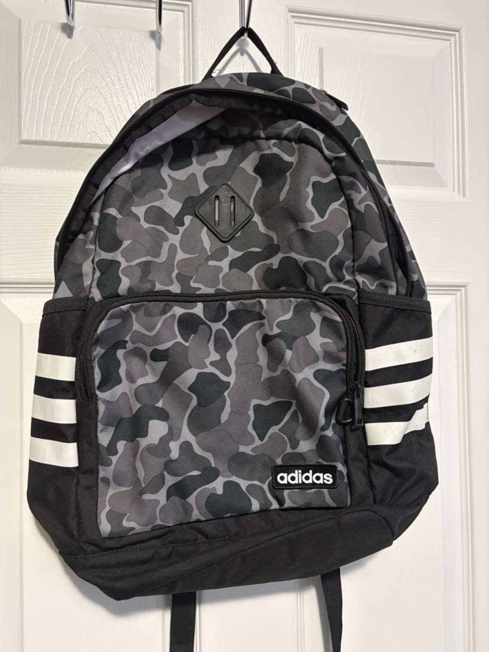 adidas Gray & Black Camo Backpack with White Stripes